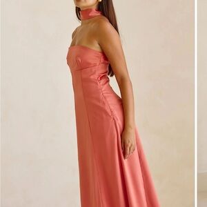 Sabo Skirt Strapless Coral Dress with Neck Detail